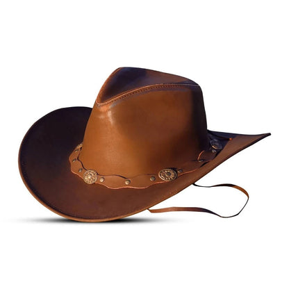 Brown Genuine Leather Western Cowboy Hat for Men & Women – Classic Outdoor Riding & Country Style Accessory for Travel, Horseback Riding, Ranch Work, Camping, Festivals & Daily Wear – Perfect Gift for Christmas, New Year,