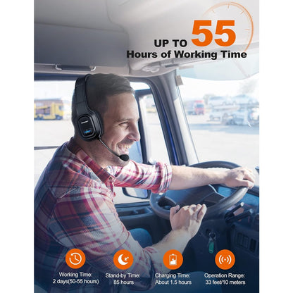 TECKNET Trucker Wireless Headphones with Microphone Noise Canceling Wireless On Ear Headset, Hands Free Wireless Headset for Cell Phone Computer Office Home Call Center skype (Black), Office Headphones, Call Center Equipment,