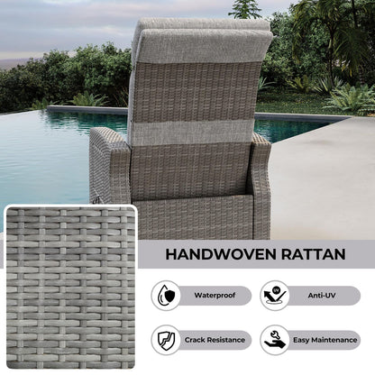 All-Weather PE Wicker Outdoor Recliner Chair with Adjustable Backrest & Footrest, Pop-Up Table & Air Pump Included - Heavy-Duty Patio Lounge Chair, Easy Assembly, Reclines to 155° Lay Flat (for poolside,, Balcony) - Low
