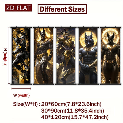 2D/Flat-5pcs Set of Framed Anubis Plastic Hanging Paintings, Retro Canvas Wall Art, Anime Scroll Painting Posters, Modern Home Decoration, Egyptian Theme Poster Pictures, with Plastic Frame Hooks