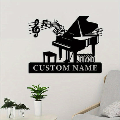 2D Flat, 1pc Customizable Piano Wall Art - Personalized Music Room Sign with Name, Elegant Grand Piano Shape & Musical Notes Decoration for Home, Studio, Gifts - Piano Lover Present, Door or Living Room Decor, Studio Decor, A