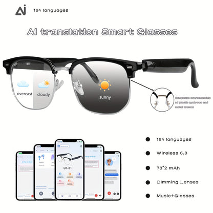 AI Smart Glasses with 160 Languages Real Time Translation Support, Chat GPT System, Multi-functional Audio Glasses for Men And Women, Built-in Microphone And Speaker, Calls Music Playback And Hands-Free Calling, Physical Colo