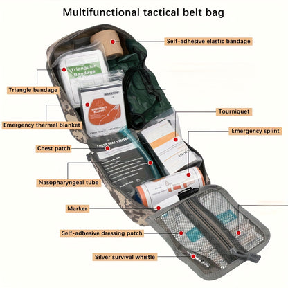 Emergency Survival Kit Trama First Kit with Tourniquet and Quikclot, Ifak Trauma Kit Mini Travel Size, Tactical Medical Kit Military Med Supplies with Pouch for Travel Car Camping Hiking (Grey)
