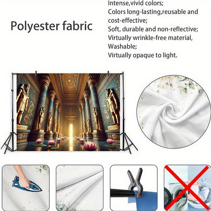 1pc, Ancient Egyptian Golden Hall, Polyester 71*91inch Party Banner, No Power Required, Easy to Hang Background Cloth, Suitable for Living Room, Bedroom, Office, Outdoor Durable Wall Hanging, Yard Decoration, Holiday Decorati