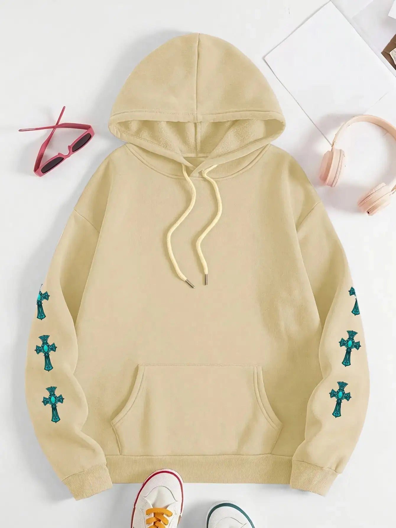 Women's Christian Bible Verse Hooded Sweatshirt "This Is How I Fight My Battles" with Cross & Prayer Hands Print - Winter Warm Hoodie, Long Sleeve Religious Apparel for Church, Prayer Meeting & Christmas (Gray) - Casual Faith