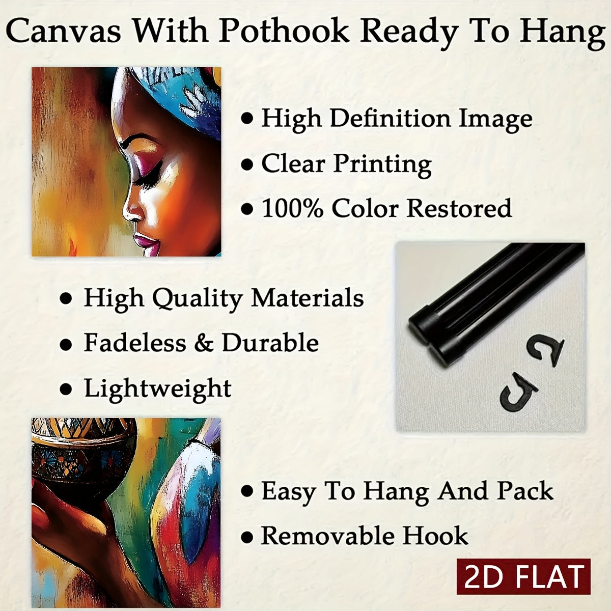 Positive And Lively Style 2D/Flat-5pcs Set of Decorative Canvas Paintings with African Tribal Features, with Plastic Frame Hooks, Easy to Hang, Suitable for Corridor And Living Room Wall Decoration, Art Works, Home Gifts, 2D