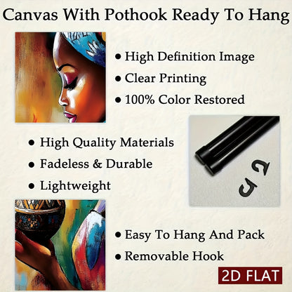 Positive And Lively Style 2D/Flat-5pcs Set of Decorative Canvas Paintings with African Tribal Features, with Plastic Frame Hooks, Easy to Hang, Suitable for Corridor And Living Room Wall Decoration, Art Works, Home Gifts, 2D
