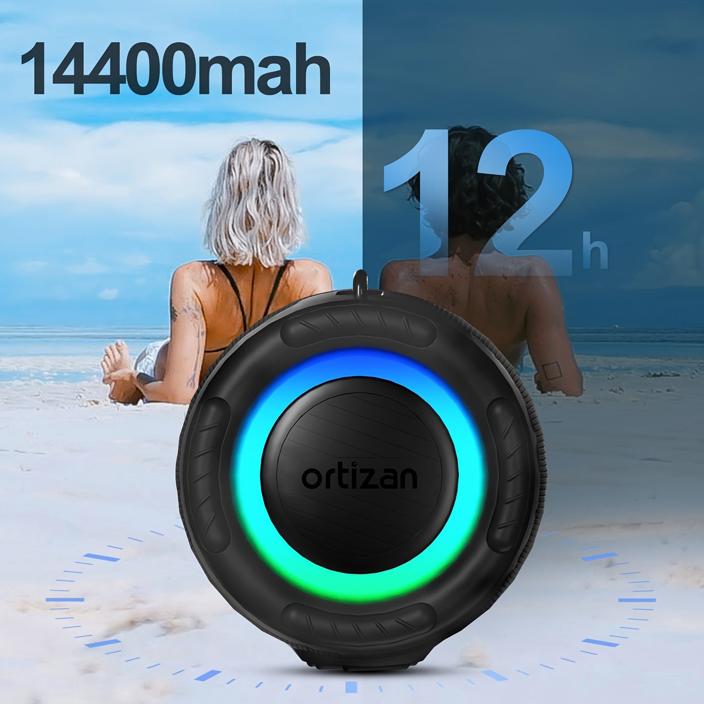 100W Ortizan Wireless Speaker - High-Quality Sound, Strong Bass, 12 Hours of Playtime, Portable Power Bank, Equalizer, USB, LED Lights, Multi-Room Sound, Surround Sound - Outdoor Loud Subwoofer Boombox for Parties, Camping, A