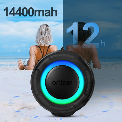 100W Ortizan Wireless Speaker - High-Quality Sound, Strong Bass, 12 Hours of Playtime, Portable Power Bank, Equalizer, USB, LED Lights, Multi-Room Sound, Surround Sound - Outdoor Loud Subwoofer Boombox for Parties, Camping, A