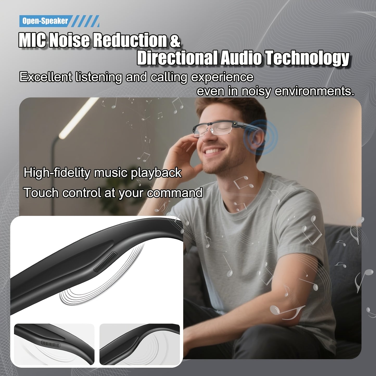 AI Smart Glasses, Equipped With An 8-megapixel Camera, 1080P High-definition Video Recording, Wireless Connection And Wi-Fi Transmission, AI Chat And ChatGPT Model - Wireless Call Music Playback, Real-time Translation Device,
