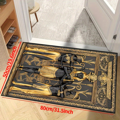 Egyptian Three Golden Men Carpet - Machine Washable Luxury Mat with Golden & Design, Rectangular Floor Mat for Living Room, Bedroom, Office, Outdoor - Durable Polyester Home Decor Mat, Rugs For Living Room, Bedroom Accent, El