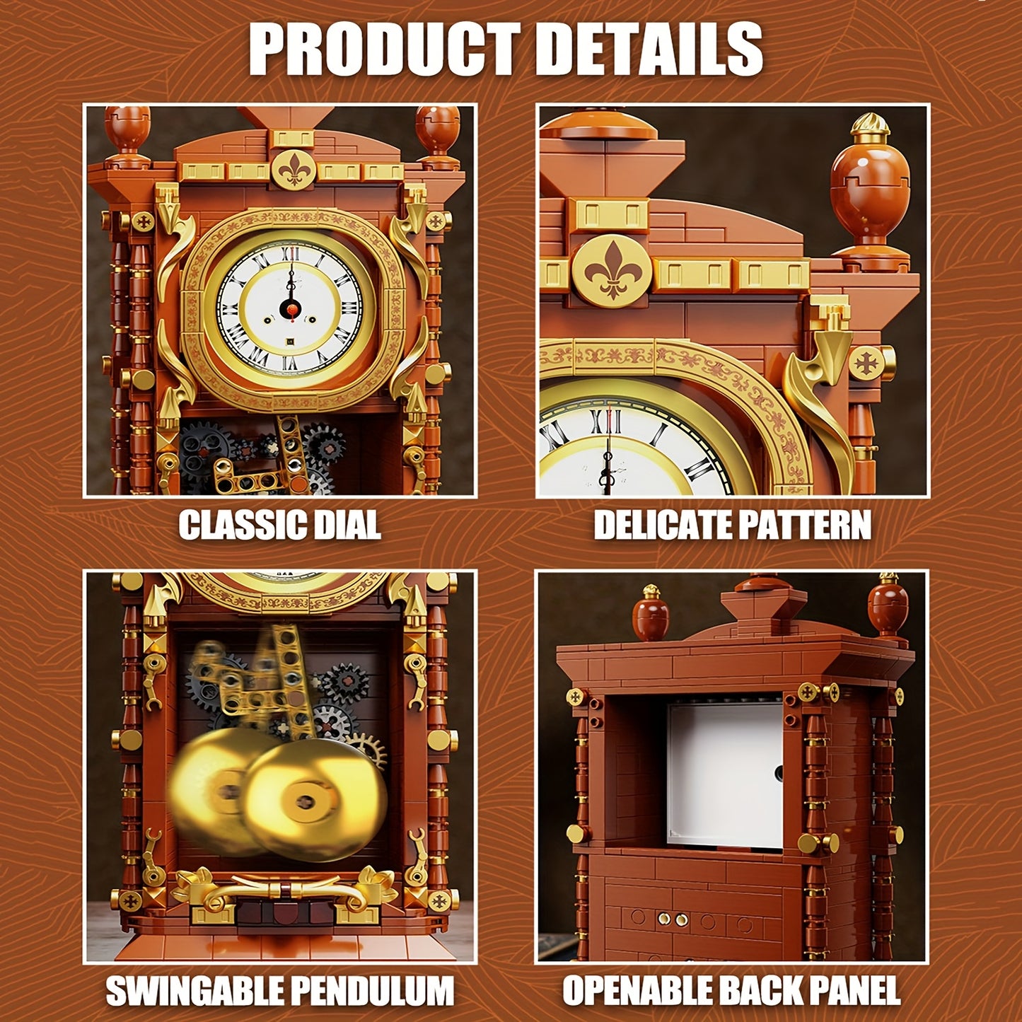 700+pcs Creative Clock Model • Building Blocks Set • Retro Swaying Clock • Alarm Function • Desktop Decor • Gift for Ages 6+