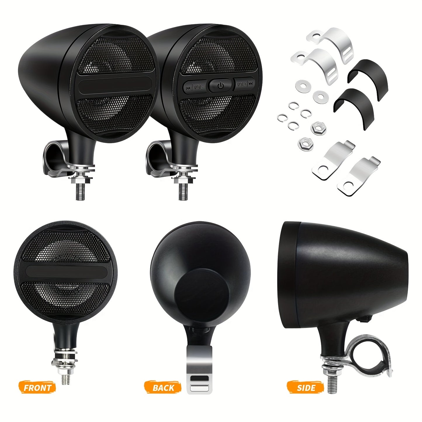 Motorcycle Speakers Waterproof Wireless Motorcycle Audio Stereo Speaker System with USB AUX Mp3 Music Player Fit for 1'' to 1.3'' Handlebar