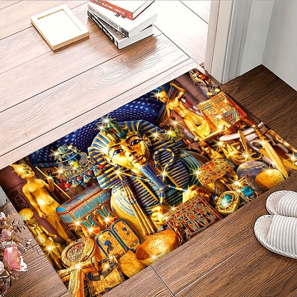 Egyptian Pharaoh-Inspired 3D Golden Area Mat - Machine Washable, Luxurious Velvet Decor for Living Room, Bedroom, Dorm | Ideal for Mother'S Day, Father'S Day, Graduation, Juneteenth, Independence Day, Rugs for Living Room
