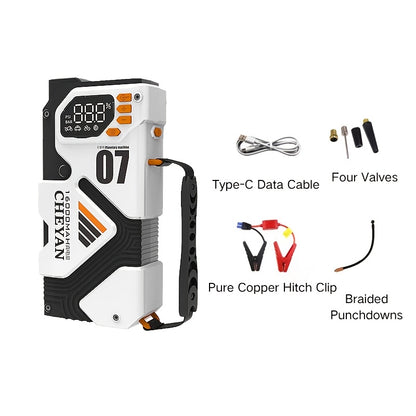 Car Battery Emergency Power Supply, 16000mAh Car Jump Starter, With 150PSI Digital Tire Inflator, LED Display, Suitable For All Gasoline/3.17 Gallon Diesel, 60W Bidirectional Fast Charging, With Emergency Lighting, Safe And P