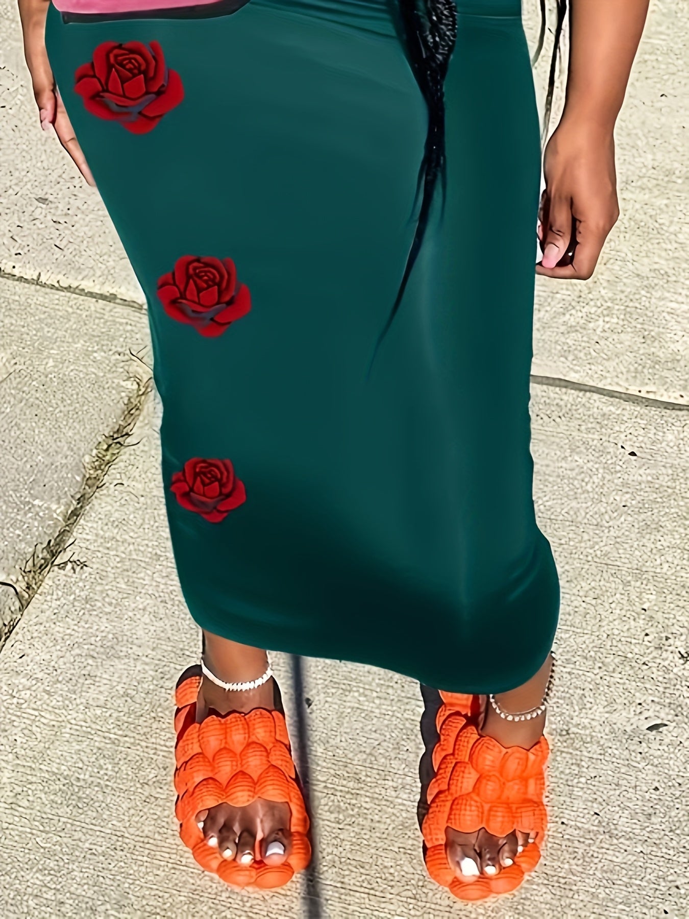 Women'S Floral Print Two-Piece Set - Sleeveless Crop Top & High-Waisted Skirt, Vibrant Red & Orange Floral Design, Medium Stretch Fabric, All-Season Casual Attire, Casual Attire|Floral Print Top|Stretchy Fabric, Floral Print