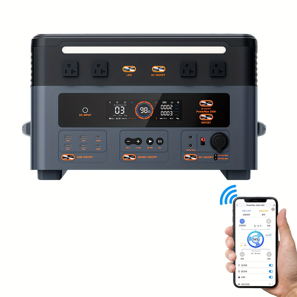 OSCAL 1872Wh Solar Generator 2400W(4800W Peak) LiFePO4 Portable Power Station PowerMax 2400 Full Charging, APP Control Battery Backup For Home, Camping & RVs With Solar Charger
