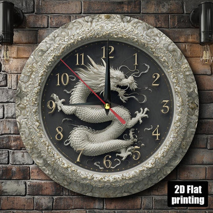 1pc Asian Dragon Wall Clock - Large Face with Black Hands & Golden Hands, Beige/White/Gray/Black Wood Frame - Non-Ticking Silent Sweep Movement - Easy-to-Read Analog Clock for Living Room, Kitchen, Office, Birthday/Holiday Gi