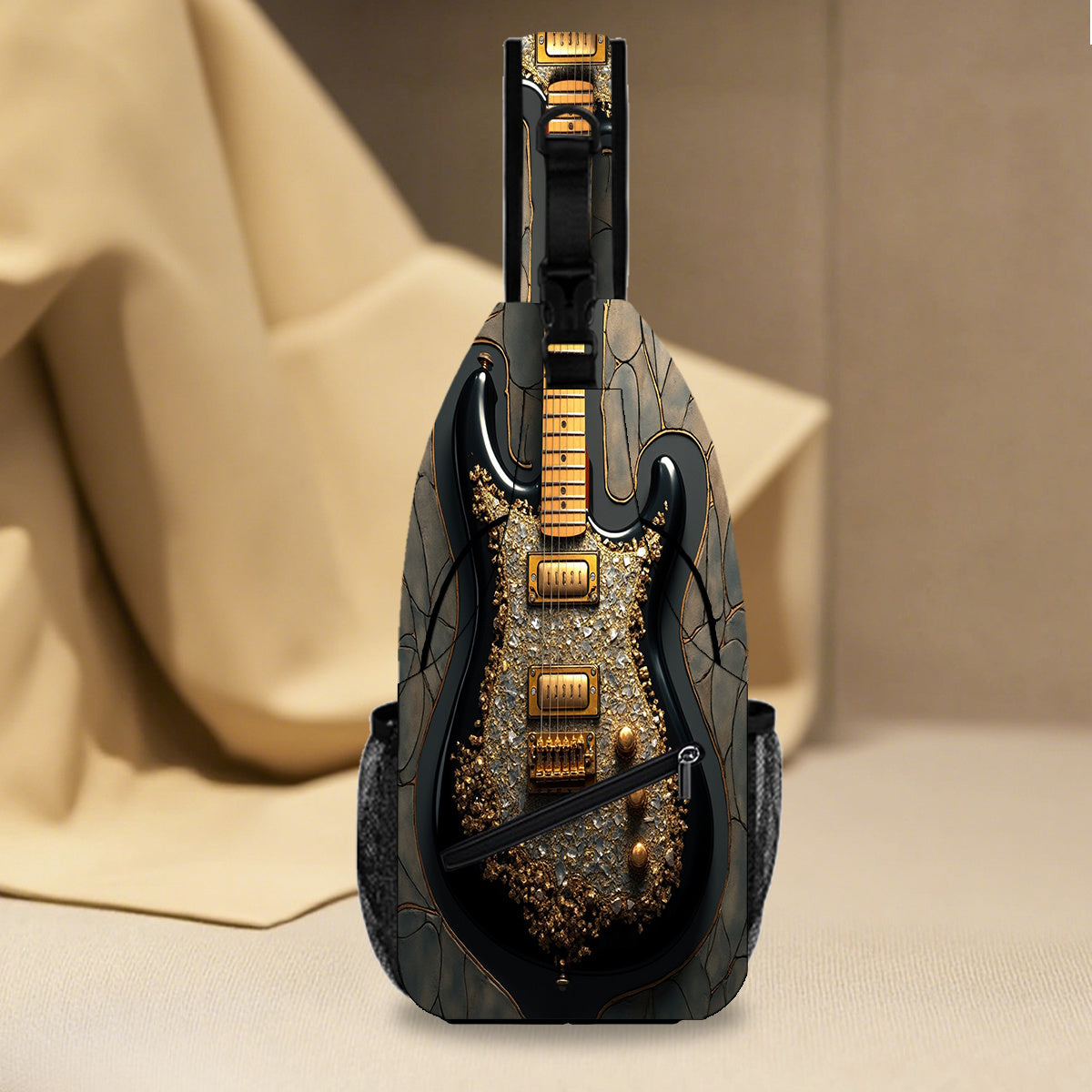 1pc Electric Guitar Crossbody Chest Bag - Adjustable Strap, Large Capacity Zipper Closure, Vibrant Geometric Print, Portable Phone & Travel Backpack for Outdoor Adventures - Unique Gift for Halloween, Father'S Day, Christmas,