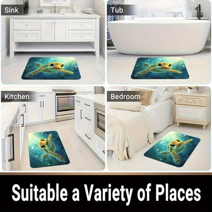 1pc Sea Turtle Underwater Non-Slip Bathroom Mat - Microfiber Absorbent, Machine Washable Polyester Door Mat with Vibrant Ocean Scene Design for Bedroom, Living Room, Camping & Picnic, 650gsm, Turtle