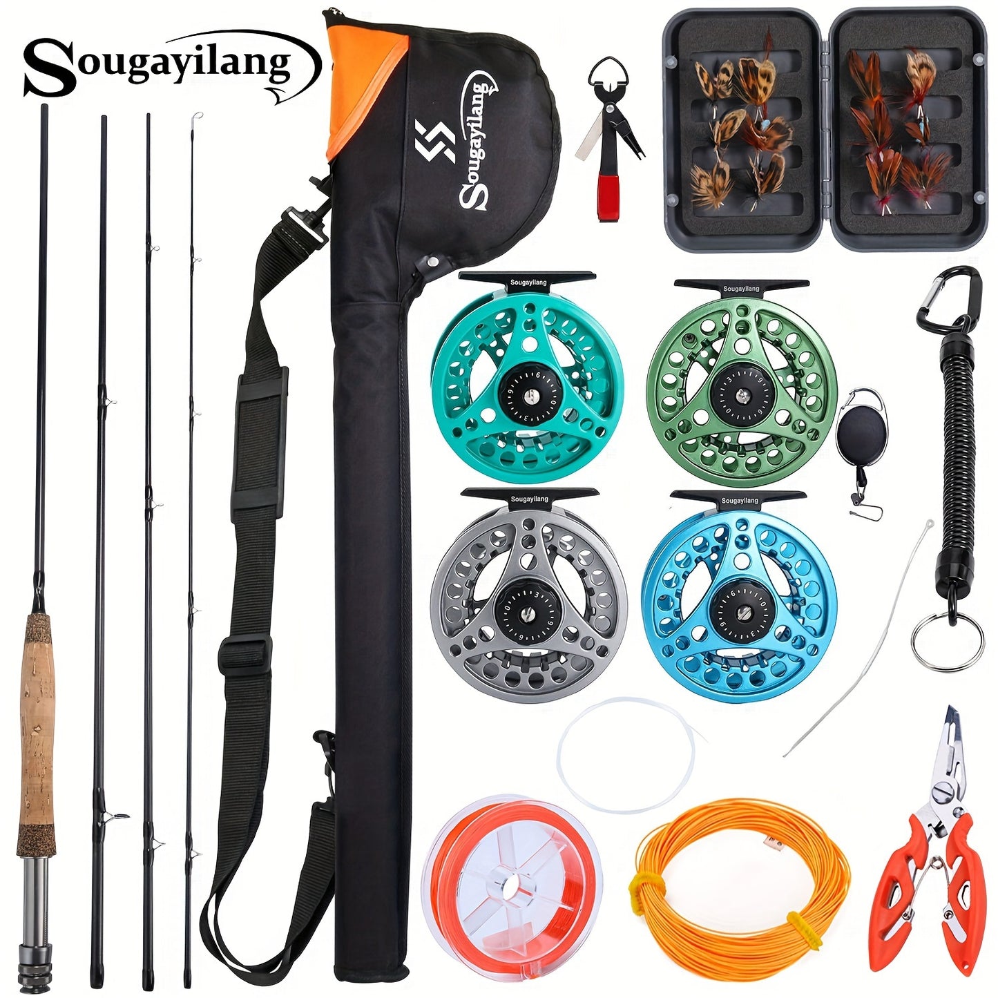 Sougayilang Ultimate Fly Fishing Kit - 4-Section Rod, 5/6 Reel, Line & Accessories for Freshwater Streams - Ideal for Beginners & Experienced Anglers - Perfect Gift for Fishing Enthusiasts