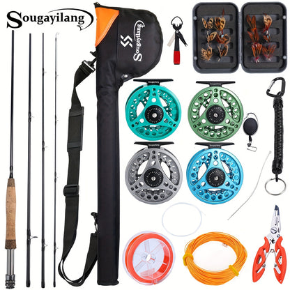 Sougayilang Ultimate Fly Fishing Kit - 4-Section Rod, 5/6 Reel, Line & Accessories for Freshwater Streams - Ideal for Beginners & Experienced Anglers - Perfect Gift for Fishing Enthusiasts