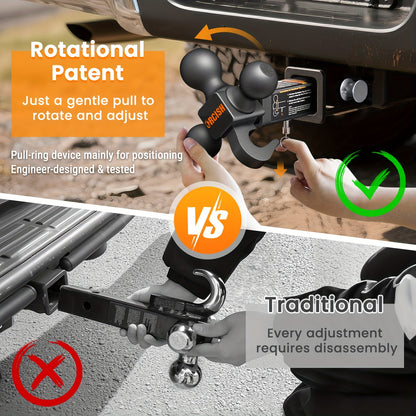 Trailer Hitch Tri-Ball Mount with Hook & Pin, Hitch Ball Size 1-7/8", 2" And 2-5/16", Fit 2 Inch Hitch Receiver, Max GTW 10, 000 LBS, Fit 2 Inch Hitch Receiver, Tow Hitch for RVs, SUVs, ATVs, And Trucks