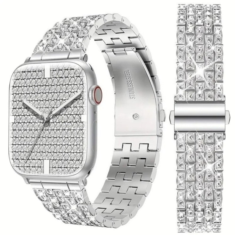 Sparkling Synthetic Zirconia - Embellished Zinc Alloy Apple Watch Strap, Stainless Steel Clasp, Compatible with iWatch 1 - 10, SE, Ultra (38 - 49mm) Excluding the watch and the case, Strap for Smart Watch, Watch Accessories,