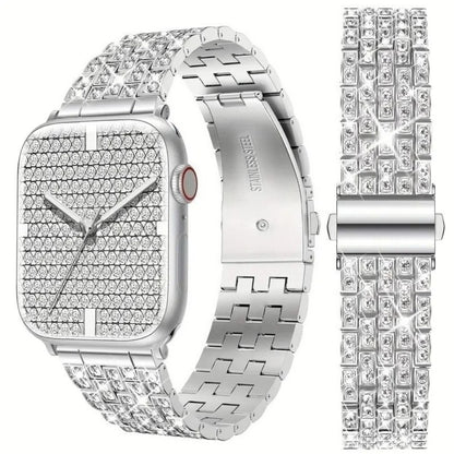 Sparkling Synthetic Zirconia - Embellished Zinc Alloy Apple Watch Strap, Stainless Steel Clasp, Compatible with iWatch 1 - 10, SE, Ultra (38 - 49mm) Excluding the watch and the case, Strap for Smart Watch, Watch Accessories,