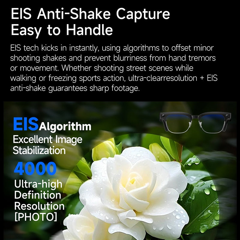 New Smart AI Glasses for Photo And Video Recording, with 800W Pixel Ultra-wide Camera, High-definition Video 1080P, Anti-shake for Photography And Video, Blue Light Blocking, Dual-mic Noise Reduction, AI Voice Control, Wi-Fi