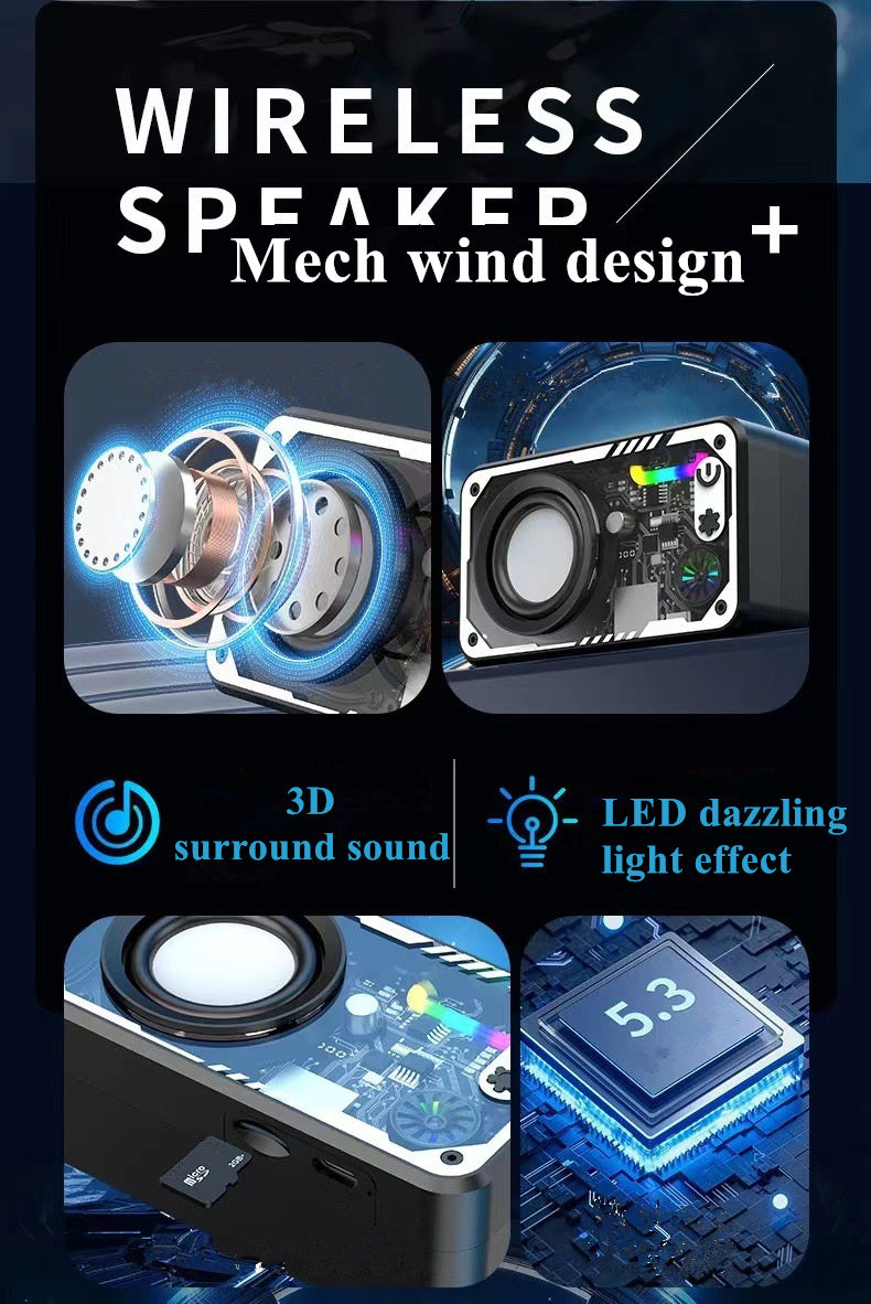 New Transparent LED Mini Machine Wind Speaker, RGB Seven Color Light Effect Speaker, 5W Portable Small Bluetooth Speaker Shock Sound Super Long Standby Support TF Card, Bluetooth Connection Function, Creative Gifts, Holiday G