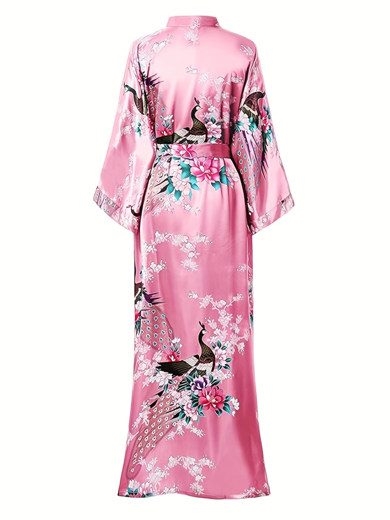Elegant Floral Kimono Women's Robe - Soft and Light Beige-Friendly V-Neck Geometric Pattern All-Season Comfortable Casual Pajamas Pajamas
