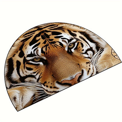 1pc Realistic Tiger Face Semi-Circle Door Mat - Non-Slip Backing, Hand Washable 100% Indoor Entry Mat for Bathroom, Living Room, Bedroom, Entryway - Reusable Semi-Circular Floor