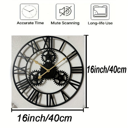 1pc 24"Gear Metal Silent Wall Clock, The Second Hand Is Upgraded To Small Gear, For Living Room, Bedroom Kitchen, Cafe, Shop Wall Decor, Mother's Day Spring Easter Gift