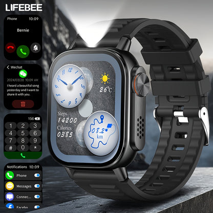 LIFEBEE New Smart Watch Full Screen Smartwatch Wireless Calling with Automatic Motion Recognition 100+ Sports Modes, Sports Watch 630mAh USB Rechargeable Battery, Step Counter, Compass Ideal for Outdoor Enthusiasts, Men & Wom