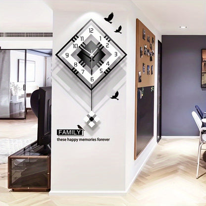 [Silent Wall Clock] Silent Modern Black Acrylic Wall Clock | Digital Display, Fantasy-Themed Design, No-Drill Installation for Living Room, Bedroom, or Dining Room Decor