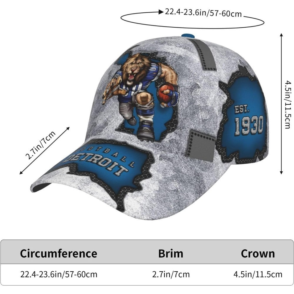 Men's Baseball Cap, 1 Detroit Baseball Cap 3D Printed Patchwork Adjustable Snapback Baseball Cap Unisex Fan Gift