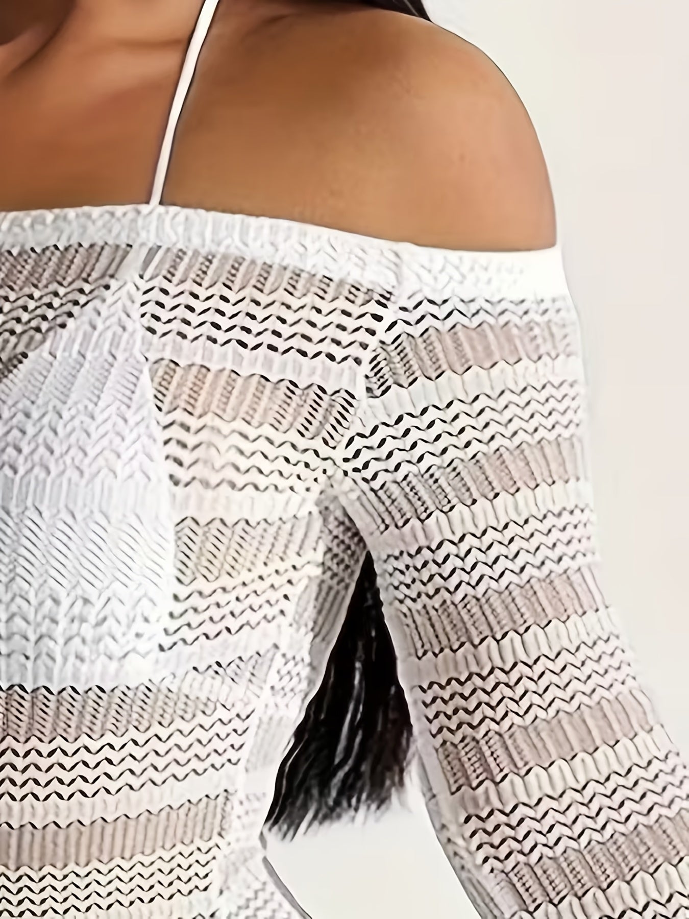 Mesh Long Sleeve Off-Shoulder Sunscreen Swimwear | Women'S Beach Sexy Bikini Single Cover-up with Hollow-out Sheer Design, Side Drawstring Adjustable Length, Ideal for Seaside Vacations or as a Unique Valentine'S Day Gift