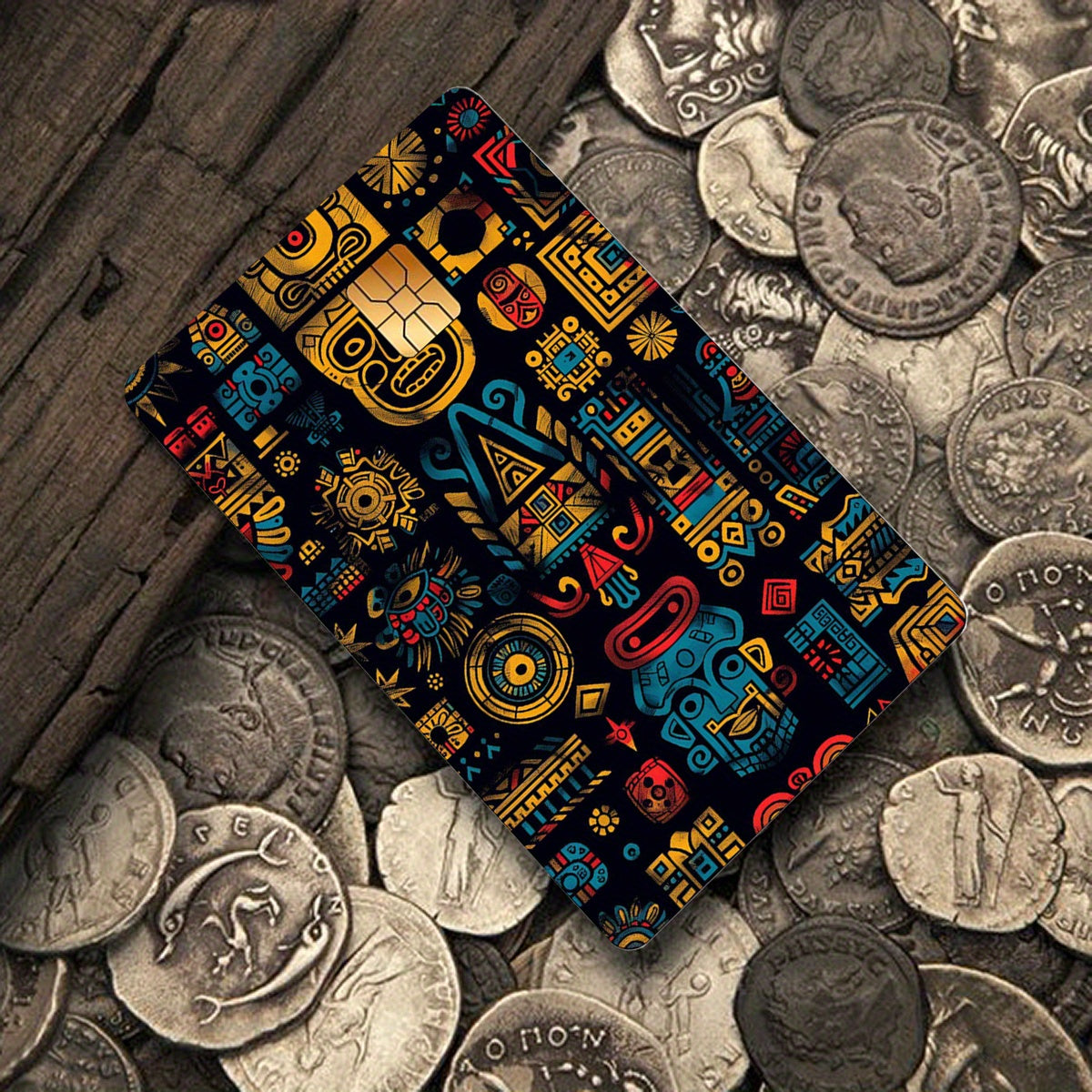 Mythical Mayan Totem Stickers, Featuring 4 Unique Designs, Durable Privacy Stickers Made of PVC Material, Suitable for Credit Cards, Transit Passes, Debit Cards, Keys, and More, Protects Bank Cards, Perfect as Party Favors an