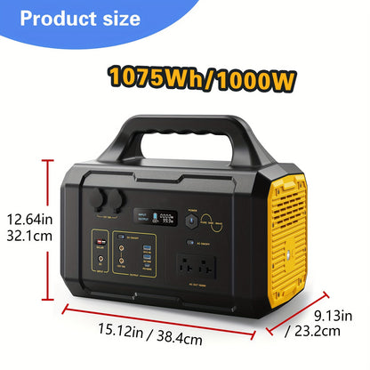 1075Wh Portable Power Station with 200W Solar Panel, Dual Source (Battery/Solar), Fast Charging, Lithium Battery, US Plug, Ideal for Camping, RV, Hunting & Emergency Outdoor Use, Portable Charger Power Bank