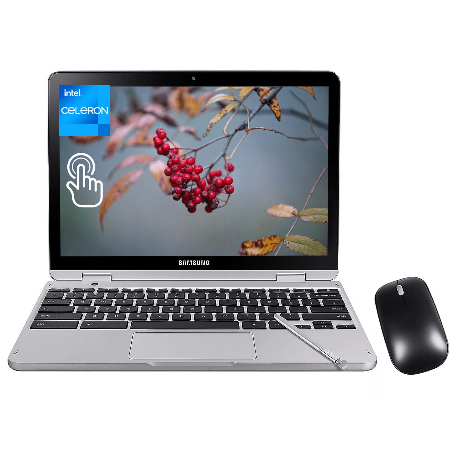 Samsung Chromebook Plus V2 Home & Business 2-in-1 Laptop, Intel Celeron 2-Core, 12.2" 60 Hz Touch Wide UXGA (1920x1200), Intel UHD 615, 4GB RAM, 64GB eMMC, 128GB SD Card, Chrome OS
