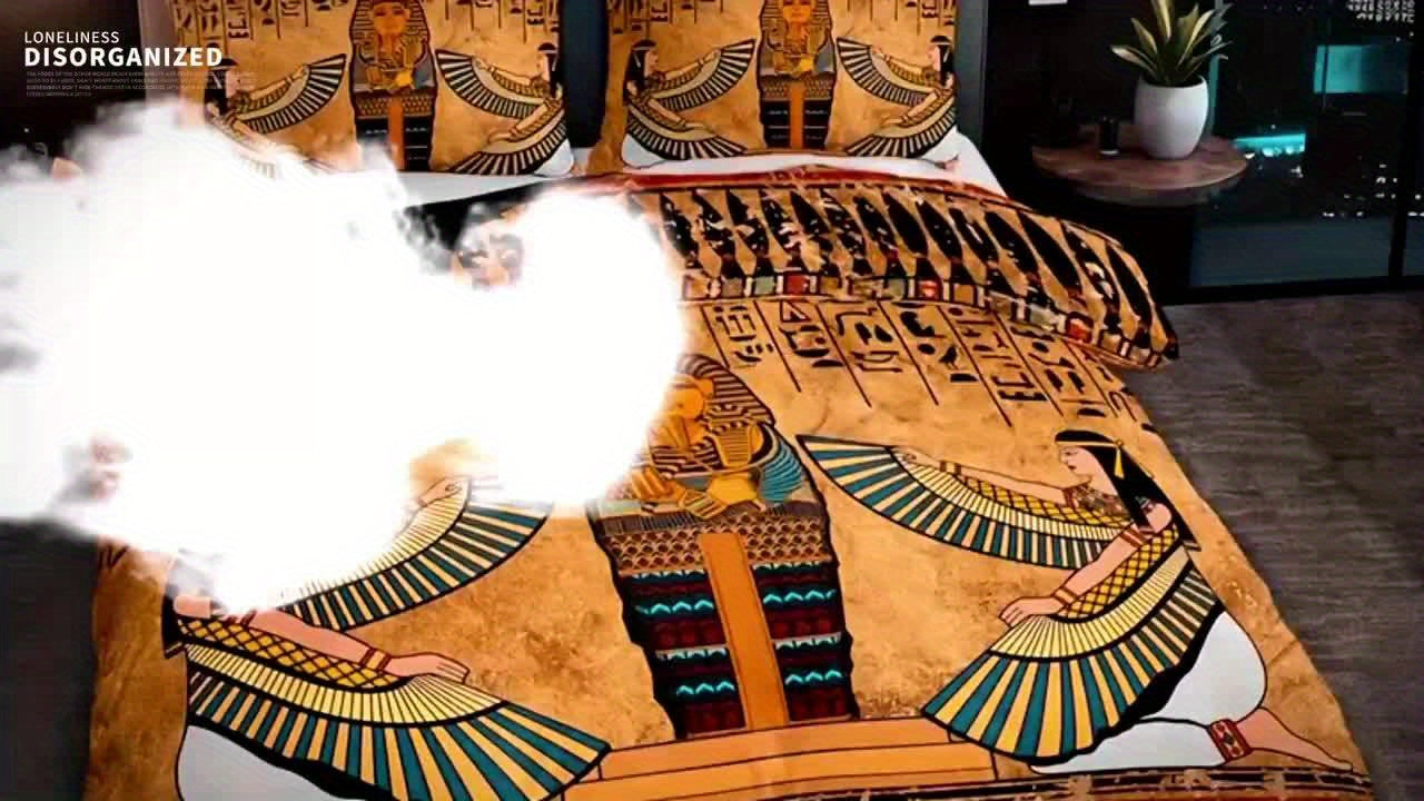 Timeless Design, Egyptian Pharaoh 3pcs Ancient Egyptian Art Quilt Cover Set (1 Quilt Cover + 2 Pillowcases, Pillow Core Not Included), Soft And Breathable HD Printed Bedding Set, Soft And Breathable Duvet Cover And Pillowcase
