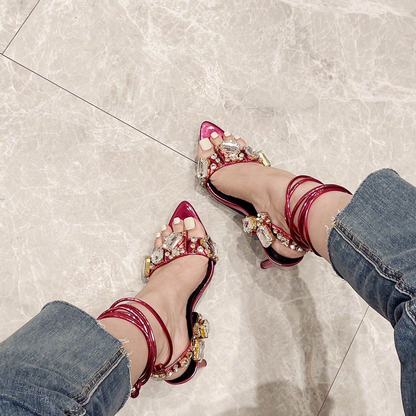 Women'S Rhinestone-Adorned Cross Strap Open-Toe High Heel Sandals - Ultra-High Stiletto Heels, PU Cover Upper & Lining, European & American Style Elegant Party & Formal Dress Shoes with Cushioned Insole, Durable Rubber Sole -