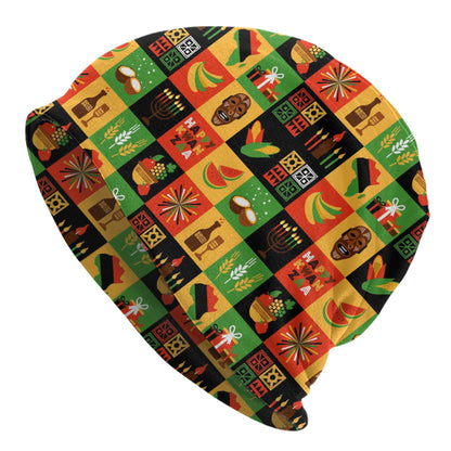 Kwanzaa-Themed Beanie Hat - African-Inspired Cultural Design with Maasai Tribe & African Masks, Soft Unisex Winter Cap for Women & Men, Birthday/Christmas Gift