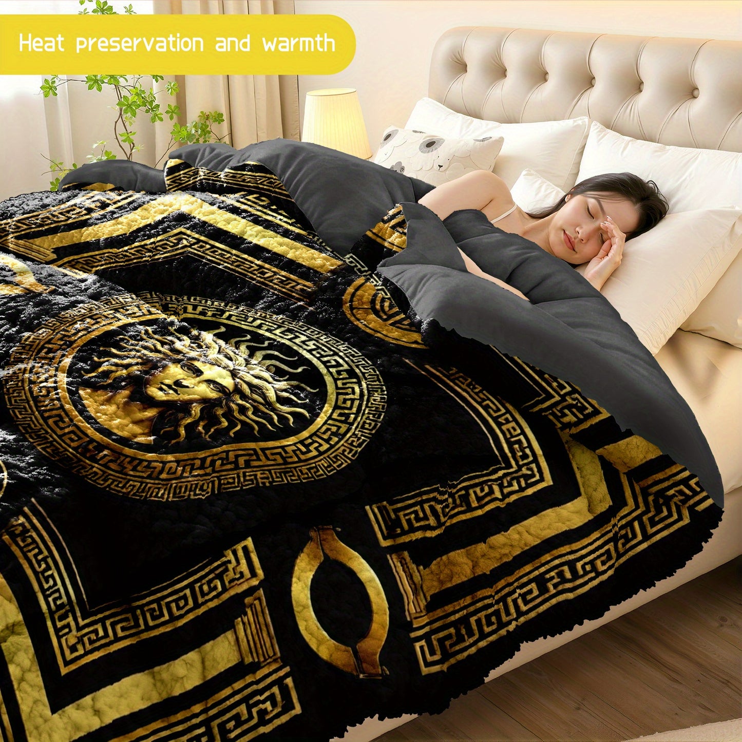 3pcs (1 comforter + 2 pillowcases) Medusa - Inspired Flannel and Milk - Velvet Comforter Set, Soft & Warm Bedding for Adults, Cozy and Trendy Bedding Essentials