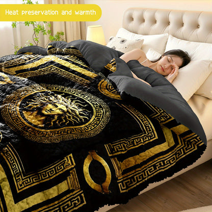 3pcs (1 comforter + 2 pillowcases) Medusa - Inspired Flannel and Milk - Velvet Comforter Set, Soft & Warm Bedding for Adults, Cozy and Trendy Bedding Essentials