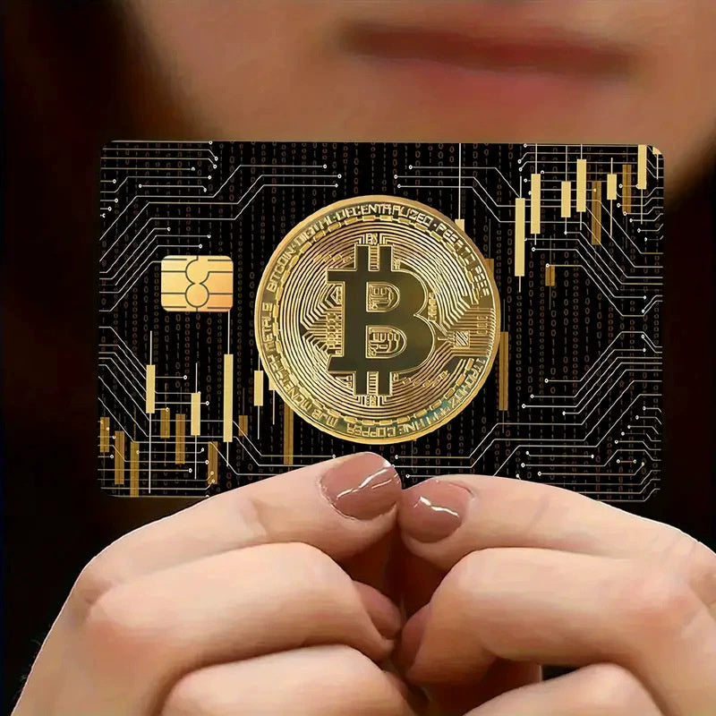 5pcs Set 2025 New Bitcoin Credit Card Skins - Holographic Gloss PVC/Scratch-Resistant Stickers with Bitcoin Logo & Emblem, Permanent Adhesive Removal (No Residue) for Crypto Cards, Collectible for DFeva Enthusiasts
