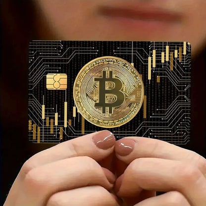 5pcs Set 2025 New Bitcoin Credit Card Skins - Holographic Gloss PVC/Scratch-Resistant Stickers with Bitcoin Logo & Emblem, Permanent Adhesive Removal (No Residue) for Crypto Cards, Collectible for DFeva Enthusiasts