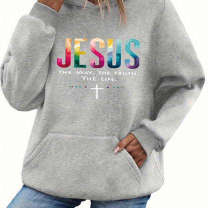 Women'S Print Hoodie - Religious Christian Apparel with " is the Way, the Truth, the Life" Bible Verse (John 14:6), Lightweight Hooded Sweatshirt for Church, Prayer, Everyday Faith - Soft Breathable Pullover in Gray/Blue/Pink