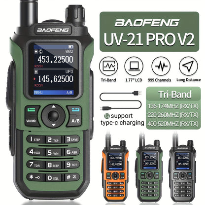BaoFeng UV-21R Ham Radio Handheld Two-Way Radio - Long Range UHF/VHF Dual Band Walkie Talkie with Type-C Charging, 999 Channels, NOAA Weather Alerts, USB/Battery Powered, Compatible with UV-5R - for Camping, Construction, Eve